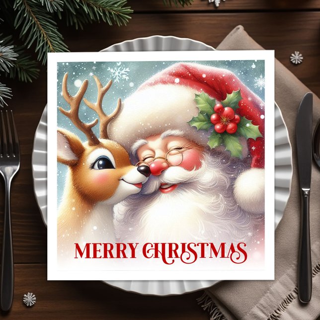 Servilleta De Papel Retro Santa Rudolph Xmas Party Table Napkins (Retro Santa Rudolph Xmas Party Table Napkins)
