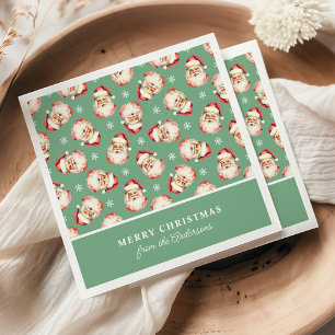 Servilleta De Papel Retro Santa Verde Navidad Personalizada Nombre