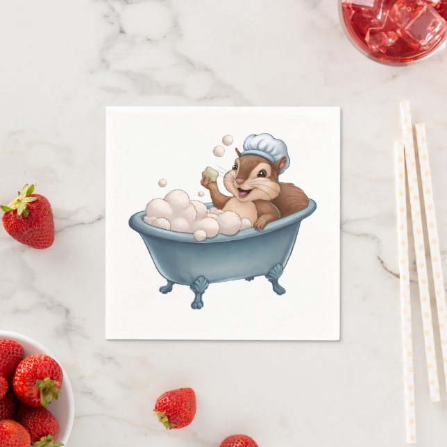 Servilleta De Papel Retro Squirrel Baby Shower (In situ)