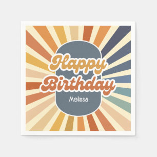 Servilleta De Papel Retro Sun Groovy Wave Happy Birday
