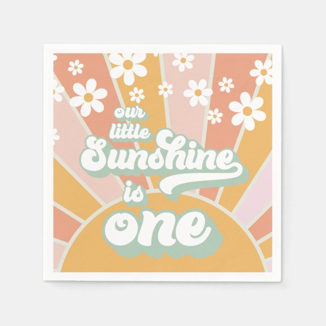 Servilleta De Papel Retro Sunshine margarita boho floral primer cumple (Anverso)