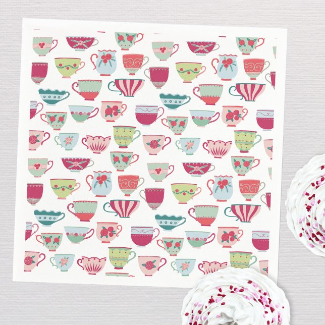 Servilleta De Papel Retro Tea Fiesta Moderno Pastel (Modern retro teacup tea party paper napkins)