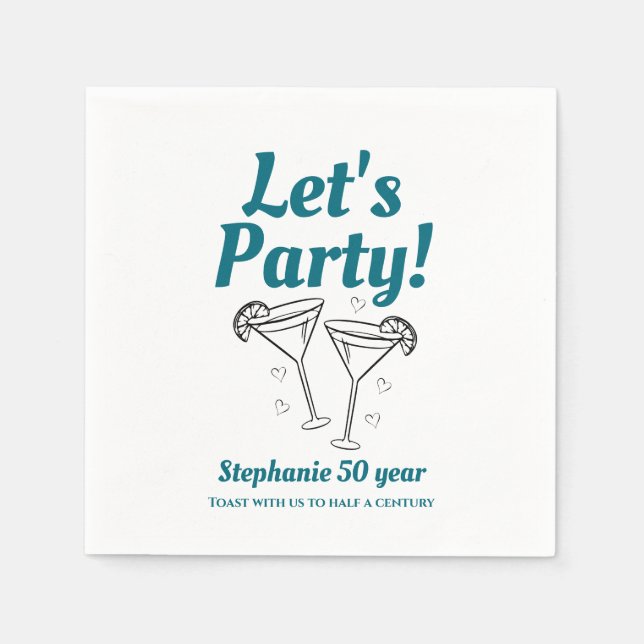 Servilleta De Papel Retro Teal Cocktail Woman's 50th Birthday Party (Anverso)