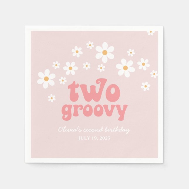 Servilleta De Papel Retro Two Groovy daisy boho floral segundo cumplea (Anverso)