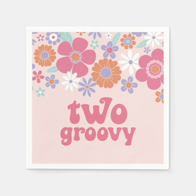 Servilleta De Papel Retro Two Groovy Floral Rosa (Anverso)