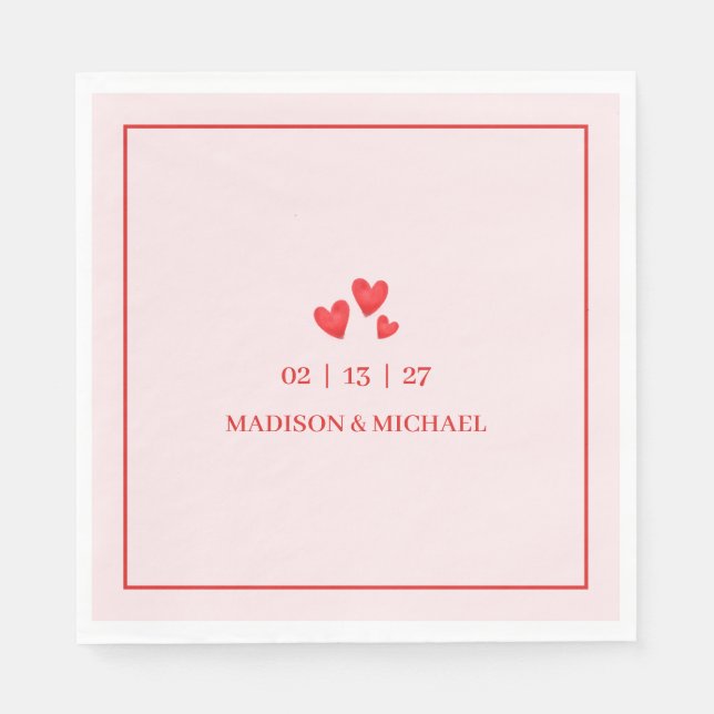Servilleta De Papel Retro Valentine Hearts Wedding Red Pink (Anverso)