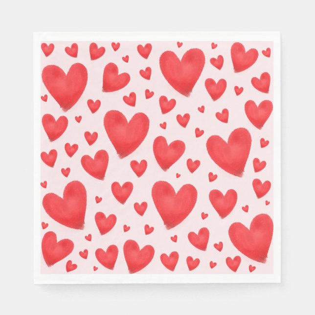 Servilleta De Papel Retro Valentine Hearts Wedding Red Pink (Anverso)