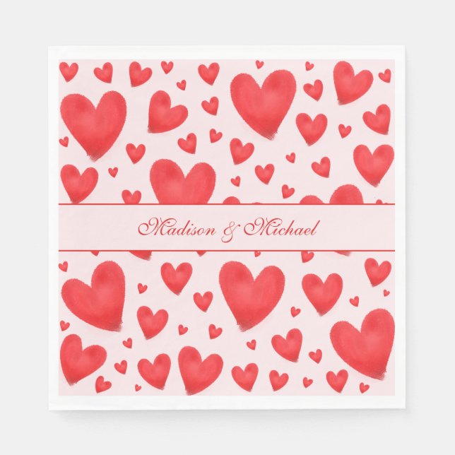 Servilleta De Papel Retro Valentine Hearts Wedding Red Pink (Anverso)