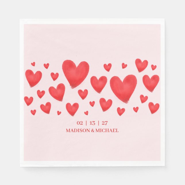 Servilleta De Papel Retro Valentine Hearts Wedding Red Pink (Anverso)