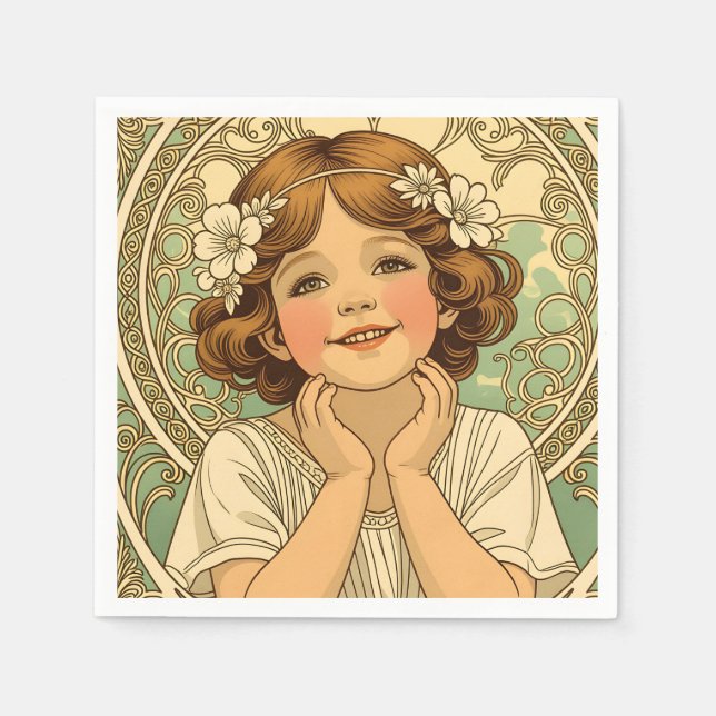 Servilleta De Papel retro vintage child with flowers (Anverso)