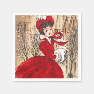 Servilleta De Papel Retro Vintage Christmas Lady Nochebuena