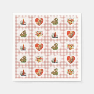 Servilleta De Papel Retro Vintage Coquette Baby Animals Gingham