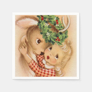 Servilleta De Papel retro vintage navidad chica venado festividad