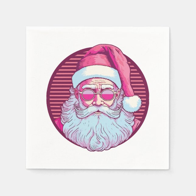 Servilleta De Papel Retro vintage Santa Claus rosa (Anverso)