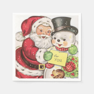 Servilleta De Papel retro vintage snowman Santa Holiday