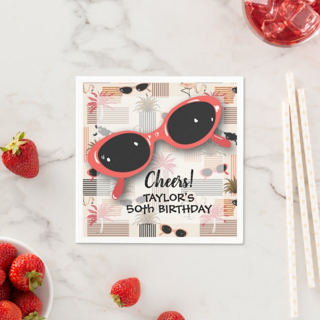 Servilleta De Papel Retro Vintage Sunglasses Flamingos Palms (In situ)