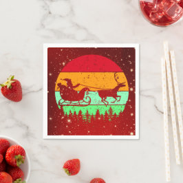 Servilleta De Papel Retro Vintage Sunset Santa Sleigh Reindeer