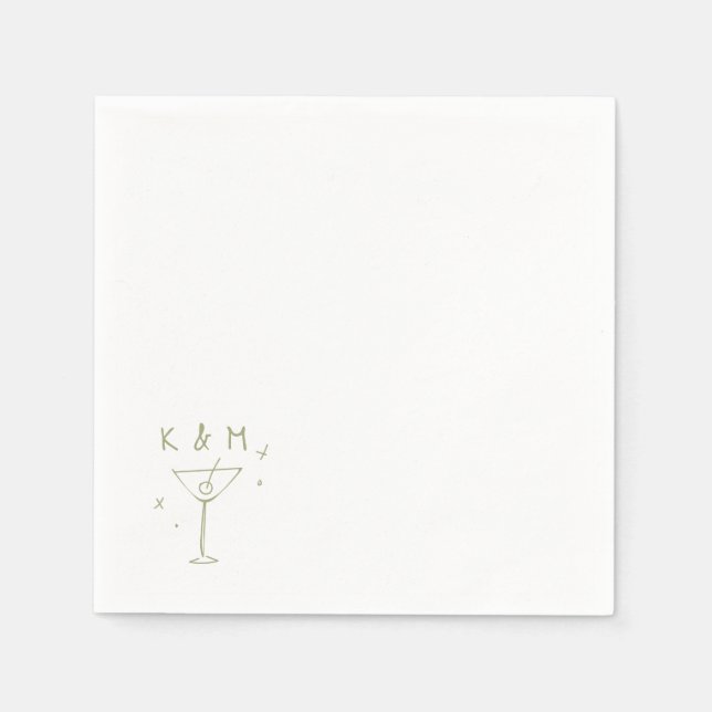 Servilleta De Papel Retro Whimsical Martini Hand Drawn Custom Initials (Anverso)