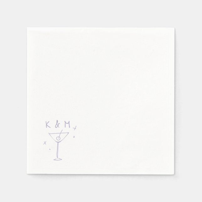 Servilleta De Papel Retro Whimsical Martini Hand Drawn Custom Initials (Anverso)
