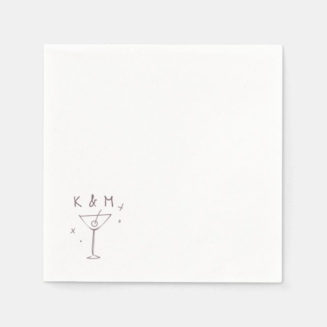 Servilleta De Papel Retro Whimsical Martini Hand Drawn Custom Initials (Anverso)
