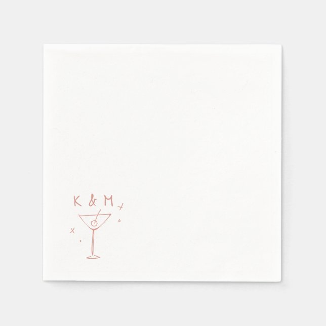 Servilleta De Papel Retro Whimsical Martini Hand Drawn Custom Initials (Anverso)