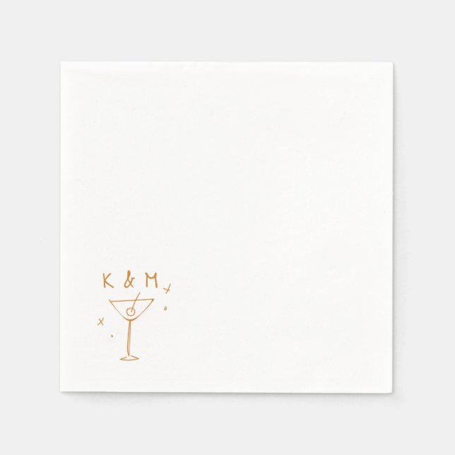 Servilleta De Papel Retro Whimsical Martini Hand Drawn Custom Initials (Anverso)