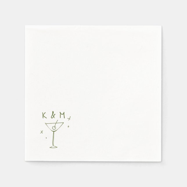 Servilleta De Papel Retro Whimsical Martini Hand Drawn Custom Initials (Anverso)