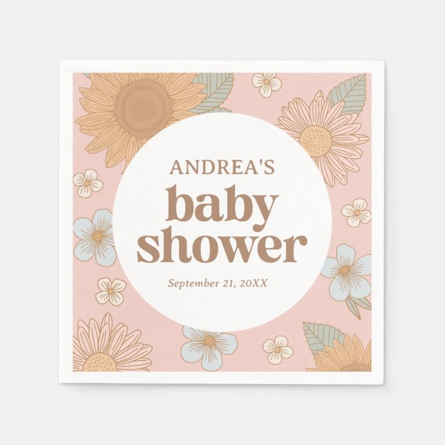 Servilleta De Papel Retro Wildflower Chica Baby Shower (Anverso)
