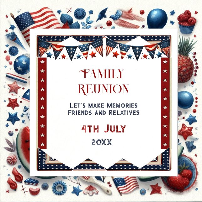 Servilleta De Papel Reunión Familiar Bandera Estadounidense Bunting 4  (Family Reunion American Flag Bunting 4th July Crew Napkins)
