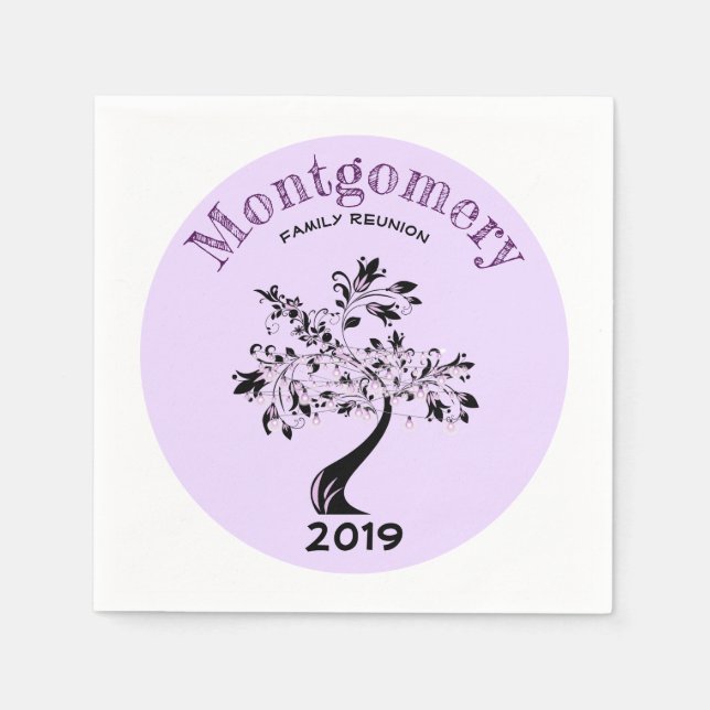 Servilleta De Papel Reunión familiar: Morado moderno y árbol negro (Anverso)