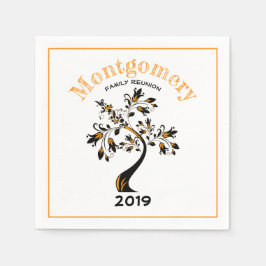 Servilleta De Papel Reunión familiar Naranja moderno árbol negro flore