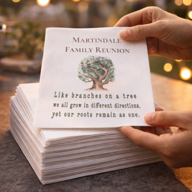 Servilleta De Papel Reunión personalizada de árbol familiar (Elegant family reunion napkins with sweet quote and custom family tree design for lasting memories!!)
