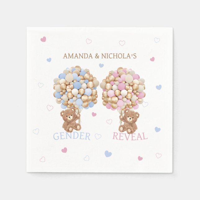 Servilleta De Papel Revelación de género de bebé de osito de peluche (Anverso)
