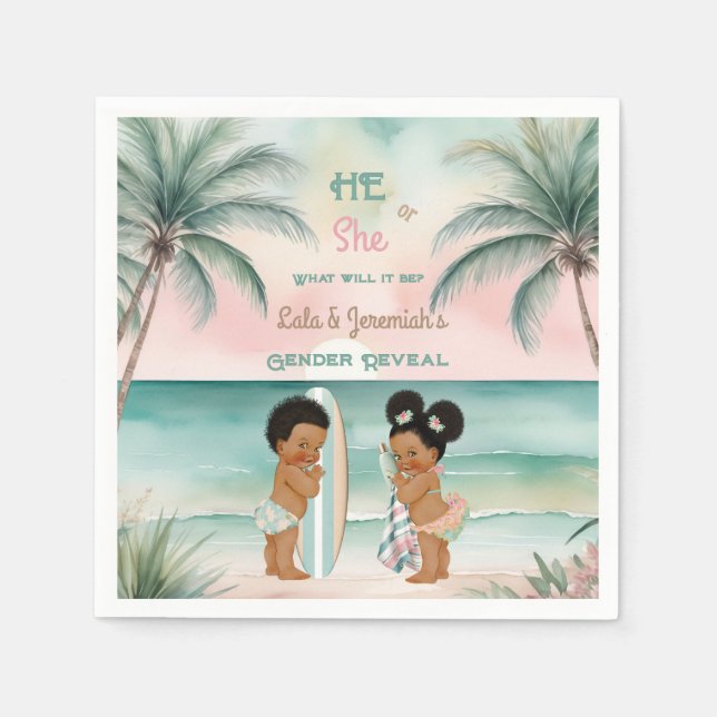 Servilleta De Papel Revelación de género de bebé en playa tropical Blu (Anverso)