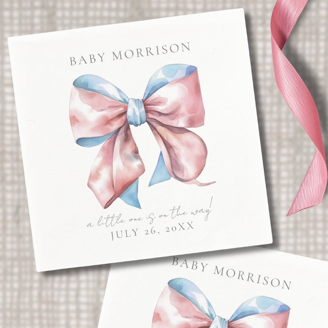 Servilleta De Papel Revelación de Género de Lazo Elegante (Elegant Pink And Blue Bow Gender Reveal Napkins)