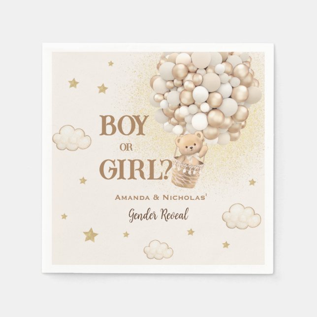 Servilleta De Papel Revelación de género de oso Boho Neutral  (Anverso)