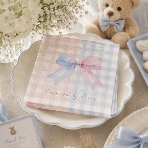 Servilleta De Papel Revelación del sexo del bebé con lazo de gingham a