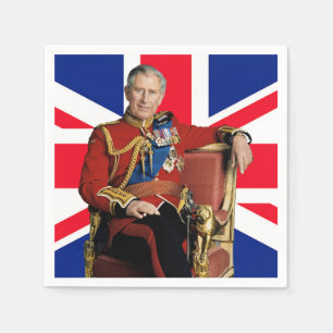 Servilleta De Papel Rey Carlos III con bandera británica