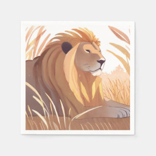 Servilleta De Papel Rey León   León Macho Naturaleza Animal Acuarela