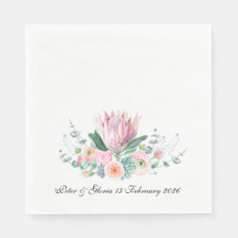 Servilleta De Papel Rey Protea Acuarela Floral Boda Elegante