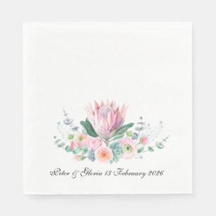 Servilleta De Papel Rey Protea Acuarela Floral Boda Elegante