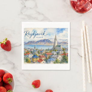 Servilleta De Papel Reykjavik Islandia recuerdo acuarela