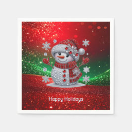 Servilleta De Papel Rhinestones Snowman Holiday Napkin