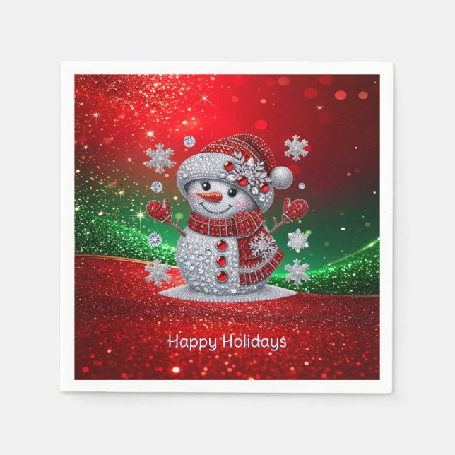 Servilleta De Papel Rhinestones Snowman Holiday Napkin (Anverso)