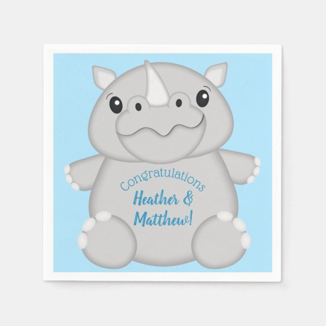 Servilleta De Papel Rhino Baby Shower Blue (Anverso)