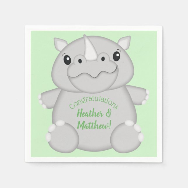 Servilleta De Papel Rhino Baby Shower Green (Anverso)