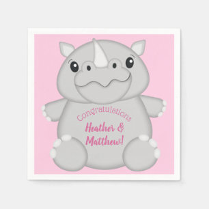 Servilleta De Papel Rhino Baby Shower Safari Chica rosado