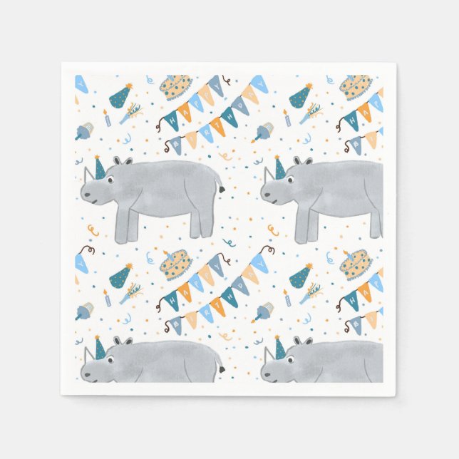 Servilleta De Papel Rhino Birthday Cocktail Napkins (Anverso)