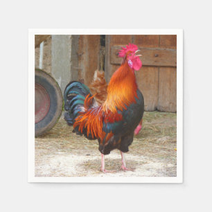 Servilleta De Papel Rhode Island Red Rooster Crowing in Barnyard