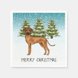 Servilleta De Papel Rhodesian Ridgeback con texto Bosque invernal neva